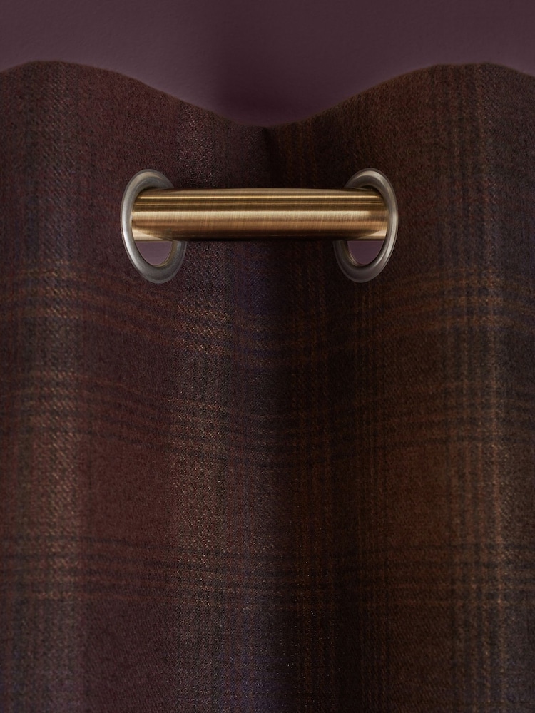 Purple Country Check Lined Eyelet Curtains - Image 1 of 4