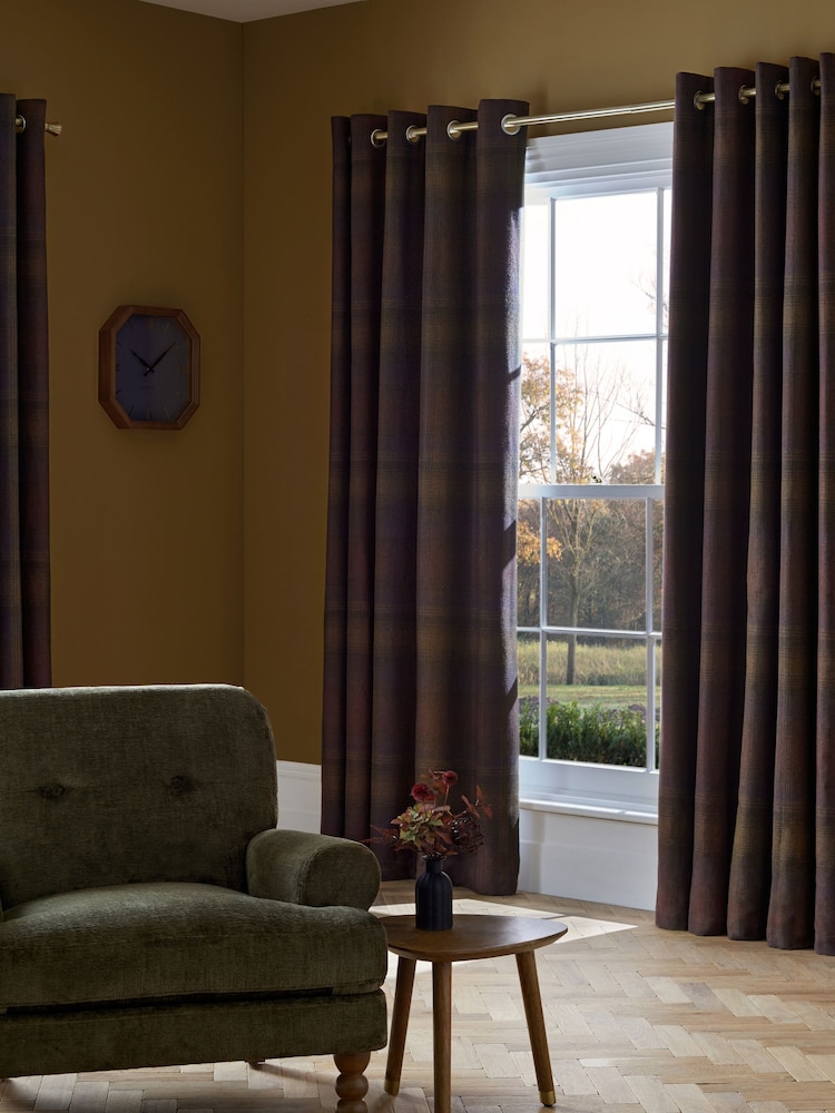 Purple Country Check Lined Eyelet Curtains - Image 2 of 4