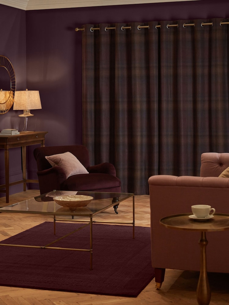 Purple Country Check Lined Eyelet Curtains - Image 3 of 4