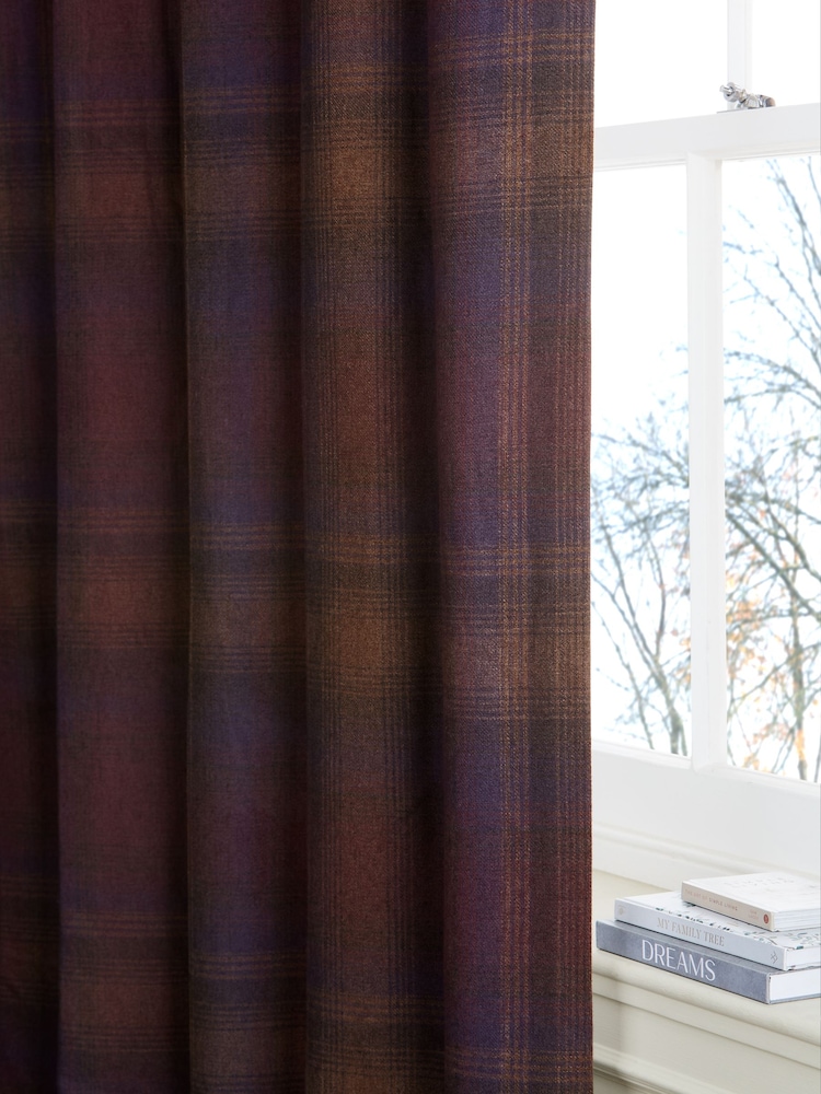 Purple Country Check Lined Eyelet Curtains - Image 4 of 4