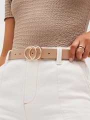Nude Leather Circle Buckle Jeans Belt - Image 1 of 4