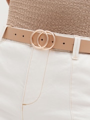 Nude Leather Circle Buckle Jeans Belt - Image 2 of 4
