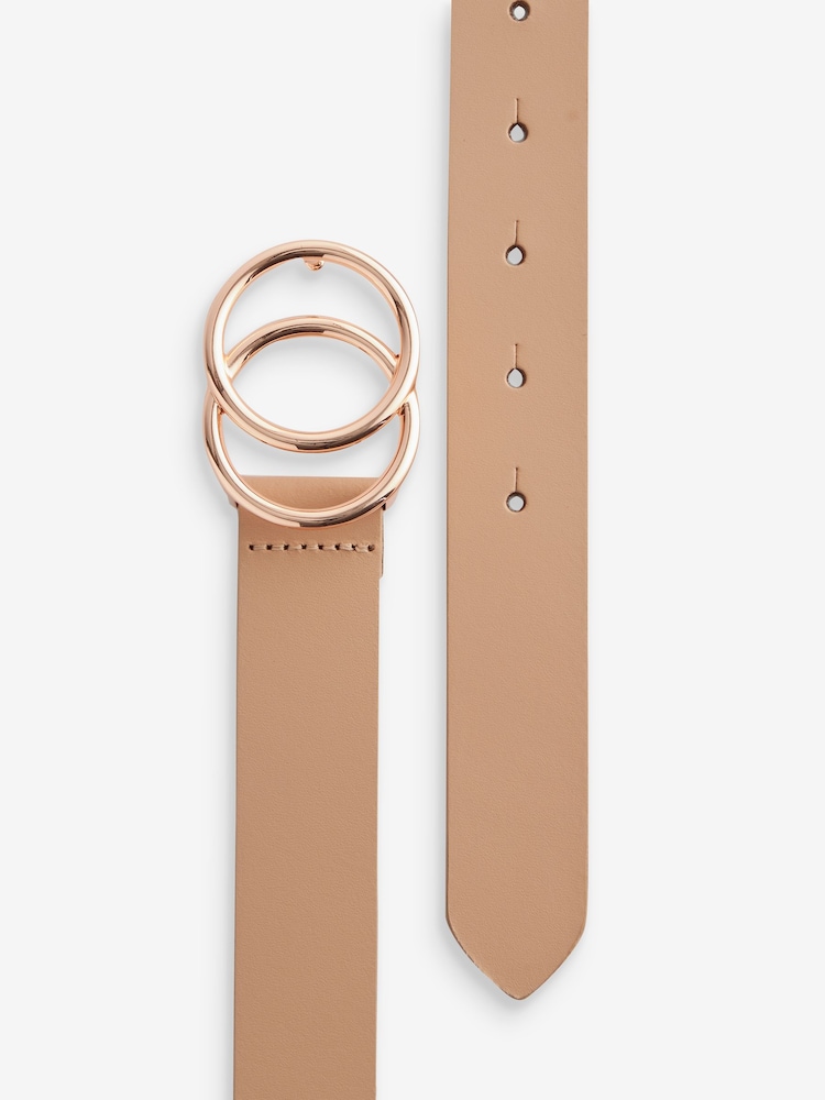 Nude Leather Circle Buckle Jeans Belt - Image 4 of 4