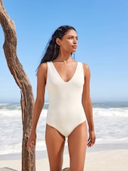 Cream Rib Essential Plunge Swimsuit - Image 1 of 5