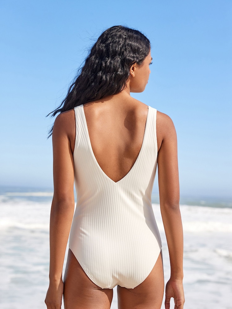 Cream Rib Essential Plunge Swimsuit - Image 2 of 5