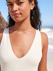Cream Rib Essential Plunge Swimsuit - Image 3 of 5
