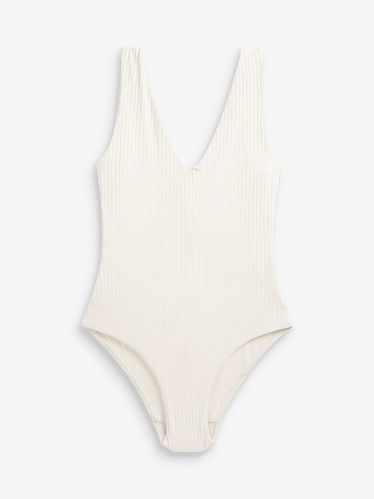 Cream Rib Essential Plunge Swimsuit - Image 5 of 5