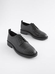črna - Usnjeni čevlji z vezalkami in zakovicami Forever Comfort® - Slika 1 iz 5