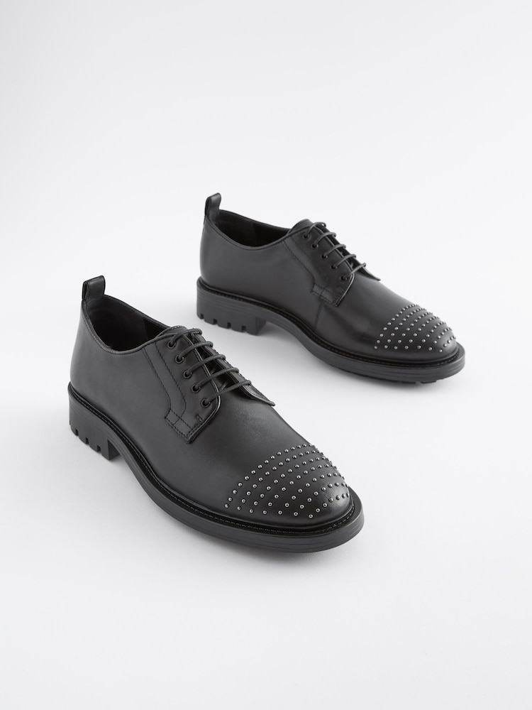 črna - Usnjeni čevlji z vezalkami in zakovicami Forever Comfort® - Slika 1 iz 5