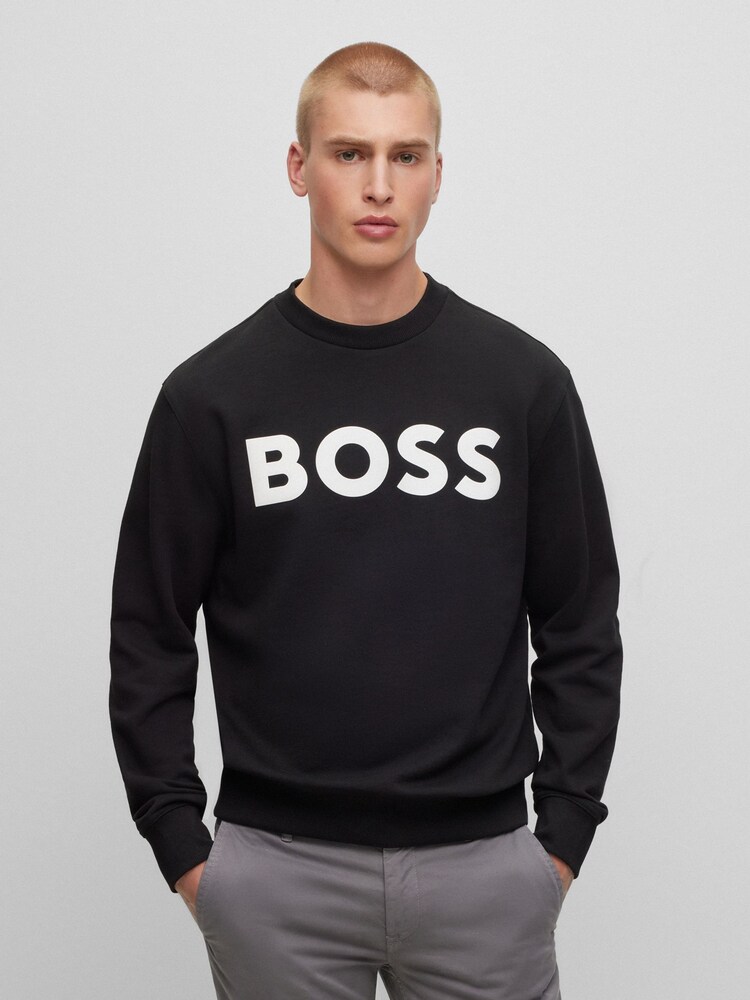 BOSS Black Large Logo French Terry Crew 100% Cotton Neck Sweatshirt - Image 1 of 5