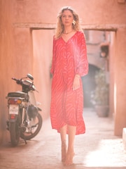 Poppy Field Red Clavel Satin Print Midi Dress - Image 1 of 3