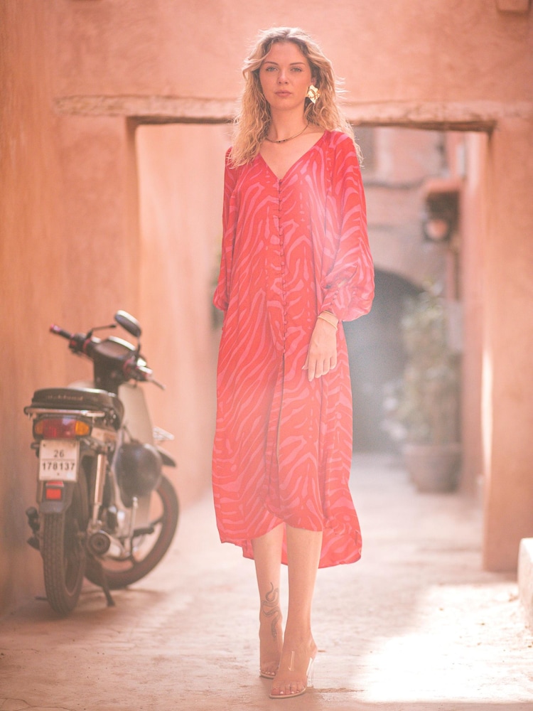 Poppy Field Red Clavel Satin Print Midi Dress - Image 1 of 3