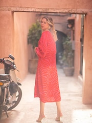 Poppy Field Red Clavel Satin Print Midi Dress - Image 2 of 3