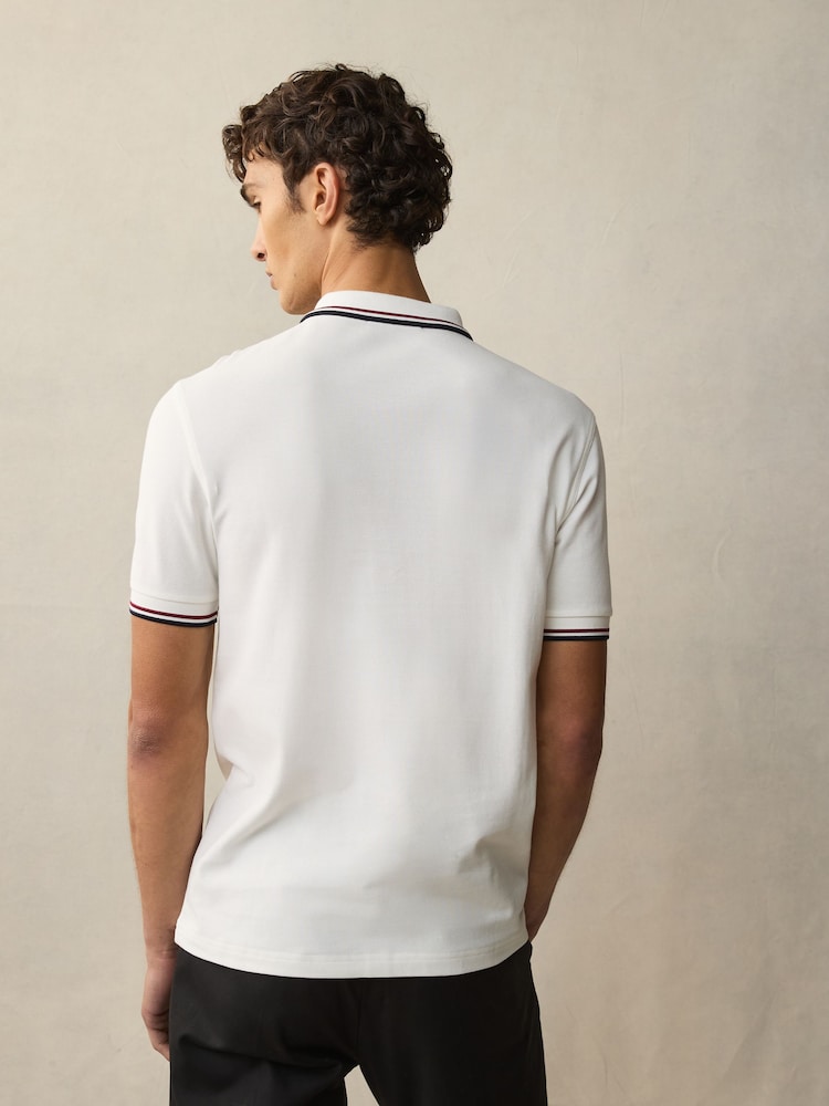 Bílá/červená/tmavě modrá - Polokošile Fred Perry s dvojitým kontrastním lemováním - Image 3 of 4