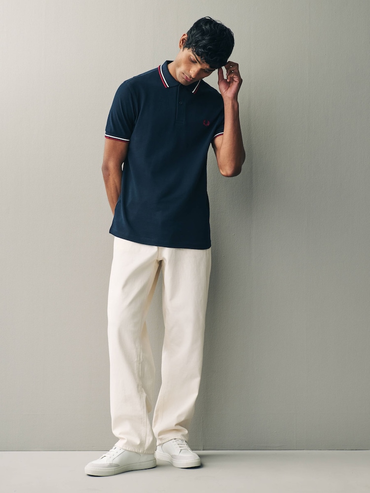 Темно-синий/белый/красный - Рубашка поло с контрастной отделкой Fred Perry - Image 2 of 4
