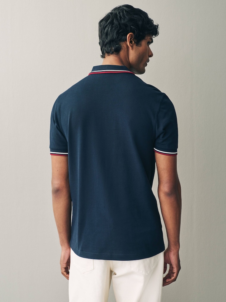 Темно-синий/белый/красный - Рубашка поло с контрастной отделкой Fred Perry - Image 4 of 4