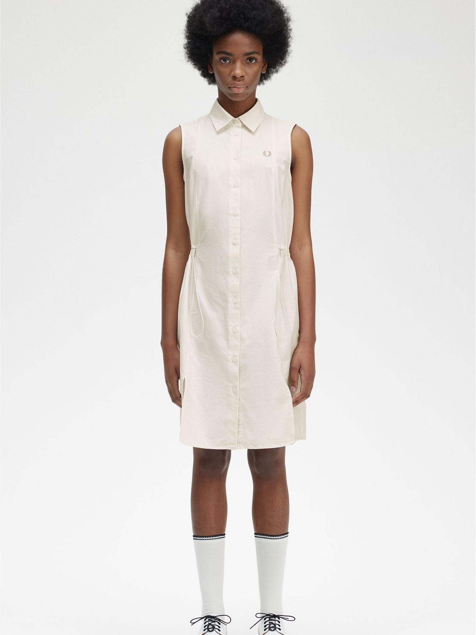 美品✨FRED PERRY Sleeveless Shirt Dress 10 The Sleeveless Fred Perry Dress - White / Navy | Women's