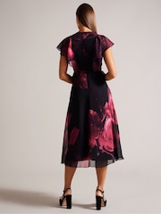 Ted Baker Bjorkaa Angel Sleeve Black Midi Dress with Peplum Waist - Image 2 of 5