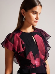 Ted Baker Bjorkaa Angel Sleeve Black Midi Dress with Peplum Waist - Image 3 of 5