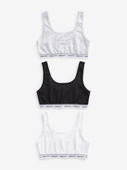 Black/Grey/White Contrast Elastic Scoop Crop Top (5-16yrs) - Image 1 of 6