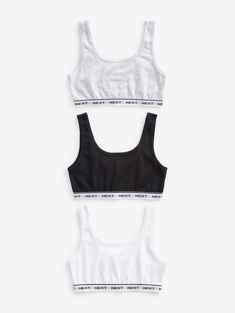 Black/Grey/White Contrast Elastic Scoop Crop Top (5-16yrs) - Image 1 of 6