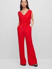 BOSS Red Edacria Pleated Jersey V-Neck Jumpsuit - Image 1 of 5