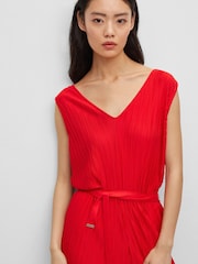 BOSS Red Edacria Pleated Jersey V-Neck Jumpsuit - Image 3 of 5