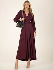 Jolie Moi Red Rashelle Jersey Long Sleeve Maxi Dress - Image 1 of 5