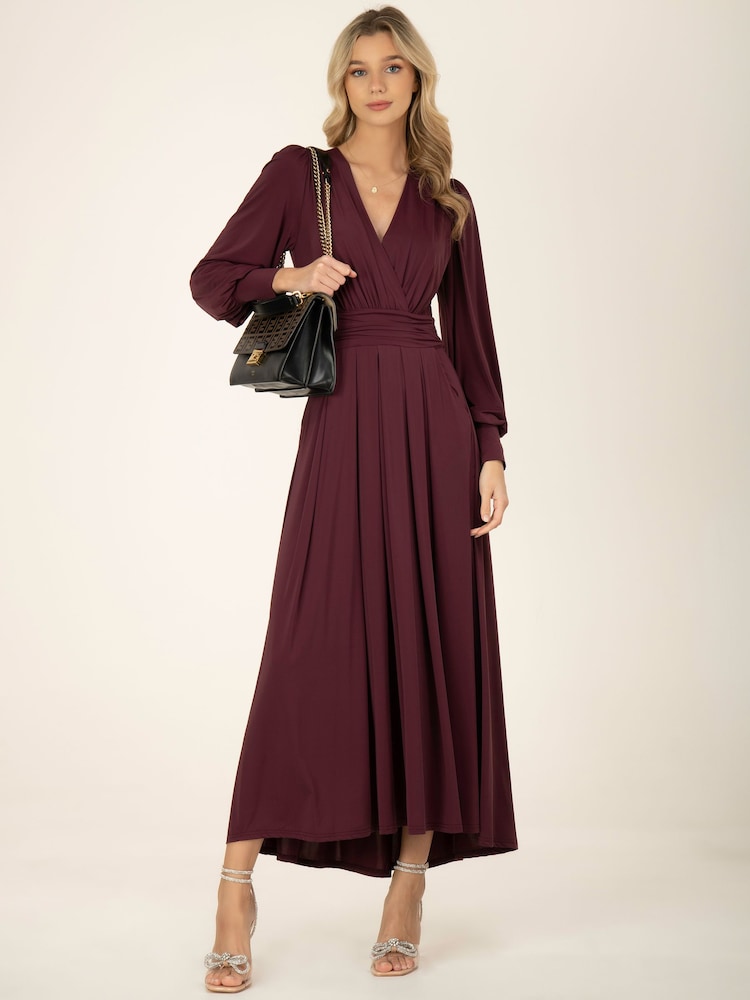Jolie Moi Red Rashelle Jersey Long Sleeve Maxi Dress - Image 1 of 5