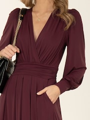 Jolie Moi Red Rashelle Jersey Long Sleeve Maxi Dress - Image 2 of 3