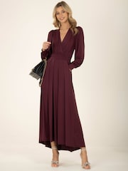 Jolie Moi Red Rashelle Jersey Long Sleeve Maxi Dress - Image 4 of 5