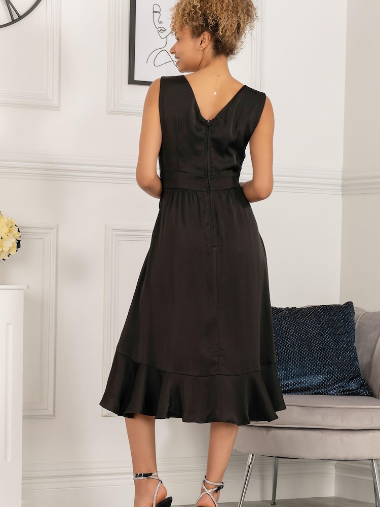 Jolie Moi Black Wrap Flounce Hem Sherlyn Dress - Image 2 of 5