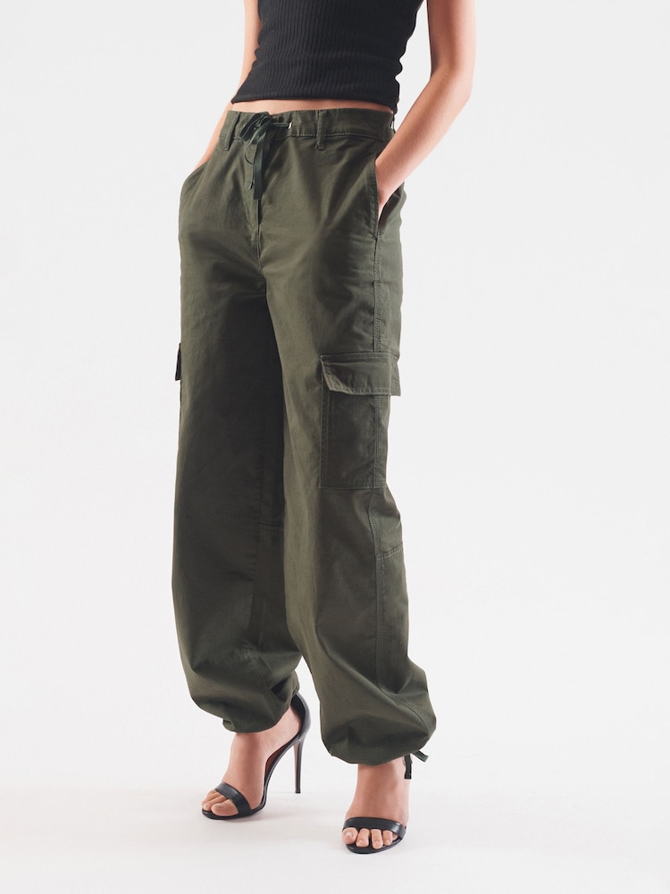 Khaki Green Parachute Cotton Cargo Trousers - Image 2 of 4