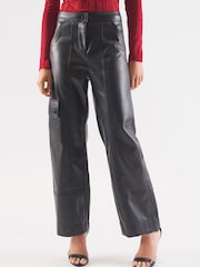 Black Faux Leather PU Cargo Trousers - Image 2 of 6