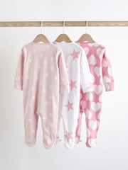 Pink/White Two Way Zip 100% Cotton Baby Sleepsuits 3 Pack (0-3yrs) - Image 2 of 8
