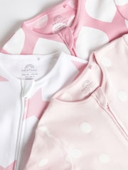 Pink/White Two Way Zip 100% Cotton Baby Sleepsuits 3 Pack (0-3yrs) - Image 4 of 8