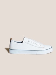 White Stuff White Canvas Lace-Up Plimsoll Trainers - Image 1 of 3