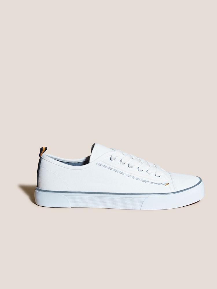 White Stuff White Canvas Lace-Up Plimsoll Trainers - Image 1 of 3