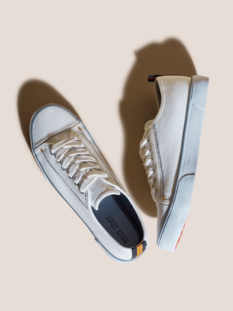 White Stuff White Canvas Lace-Up Plimsoll Trainers - Image 3 of 3