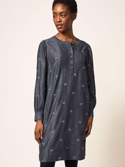 White Stuff Grey Sofia Emb Shift Dress - Image 1 of 6