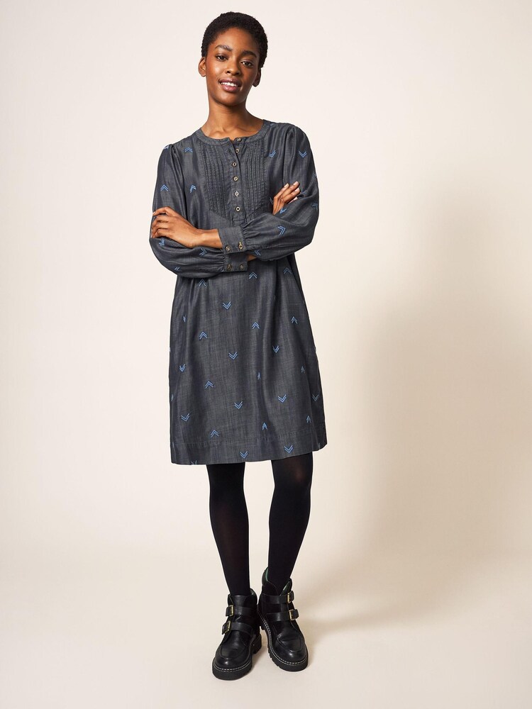 White Stuff Grey Sofia Emb Shift Dress - Image 3 of 6