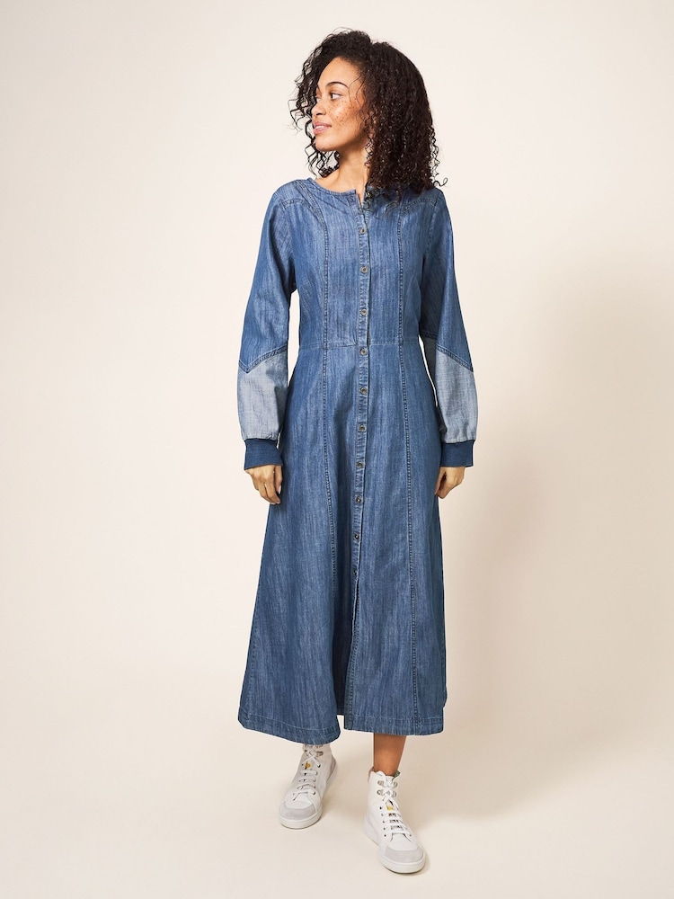 White Stuff Blue Jasmine Denim Midi Dress - Image 2 of 6