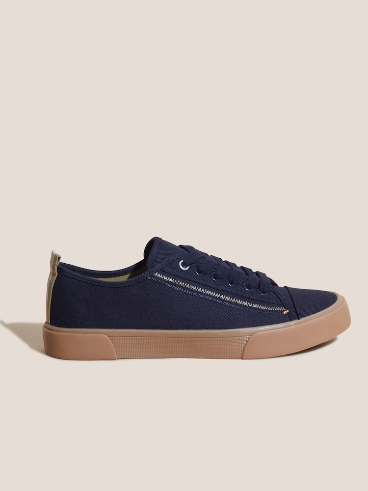 White Stuff Blue Canvas Lace-Up Plimsoll Trainers - Image 1 of 3 White Stuff Blue Canvas Lace-Up Plimsoll Trainers - Image 1 of 3