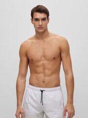 BOSS White Recycled Material Swim Shorts with Logo and Signature Stripe - Image 1 of 4