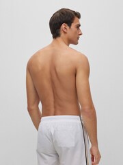 BOSS White Recycled Material Swim Shorts with Logo and Signature Stripe - Image 2 of 4