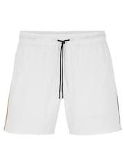 BOSS White Recycled Material Swim Shorts with Logo and Signature Stripe - Image 4 of 4