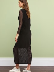 Black Long Sleeve Mesh Midi Dress - Image 2 of 5