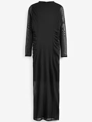 Black Long Sleeve Mesh Midi Dress - Image 4 of 5