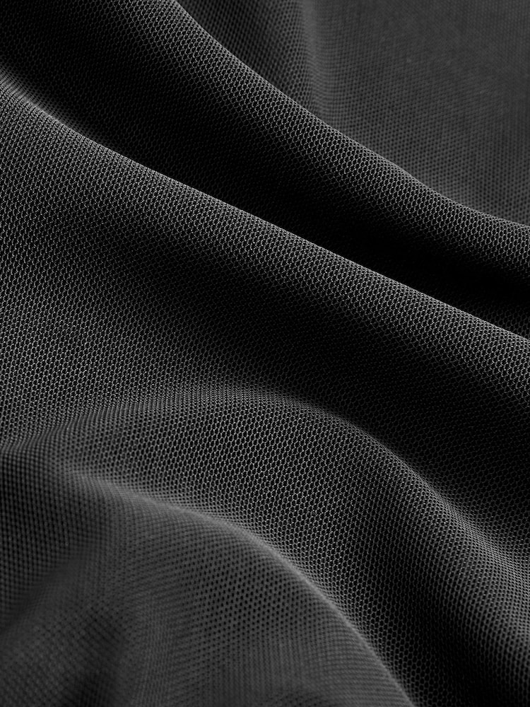Black Long Sleeve Mesh Midi Dress - Image 5 of 5