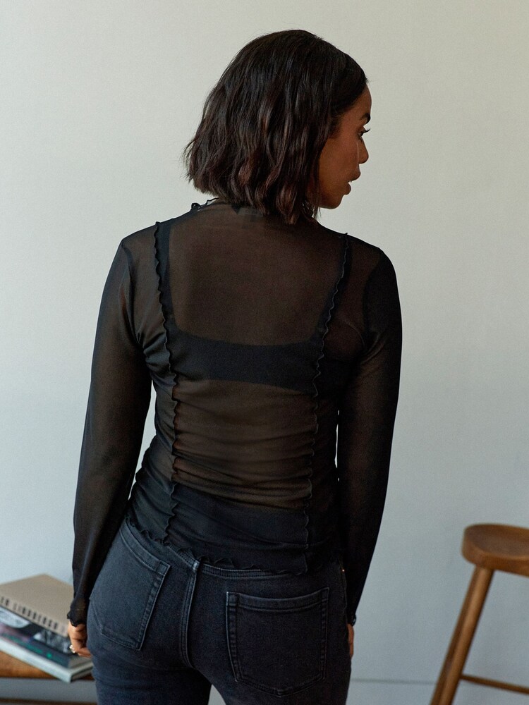 Black Long Sleeve Mesh Top - Image 2 of 6